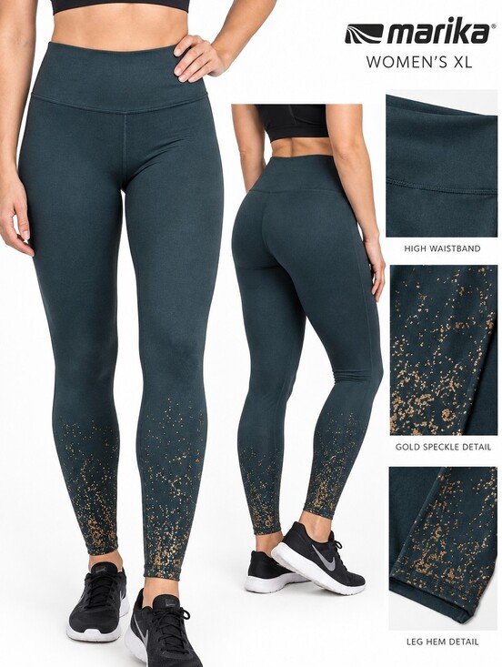 Marika Pants - Marika Dark Turquoise Leggings with Gold Speckle Accents. Women XL